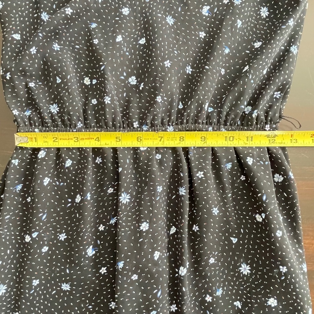 Vintage Floral Polka Dot Puff Sleeve Midi Dress Sheer Black Size 7/8 Cottagecore - Picture 8 of 9